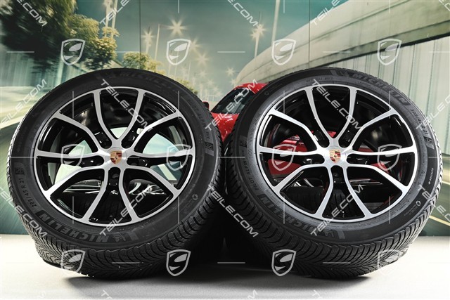 21" koła zimowe Cayenne COUPE Exclusive Design, komplet, felgi 9,5J x 21 ET46 + 11,0J x 21 ET49 + opony zimowe Michelin Pilot Alpin 5 SUV 285/45 R21 + 305/40 R21, z czujnikami ciśnienia, czarny wysoki połysk