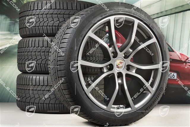 21" Cayenne Exclusive Design Winterräder Satz, Felgen 9,5J x 21 ET46 + 11,0J x 21 ET58 + Continental  Winterreifen 275/40 R21 + 305/35 R21, mit RDK-Sensoren, Platinum-Seidenmatt