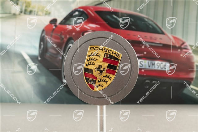 Carrera S, Dekielek felgi, kolorowy herb Porsche, Steel Grey