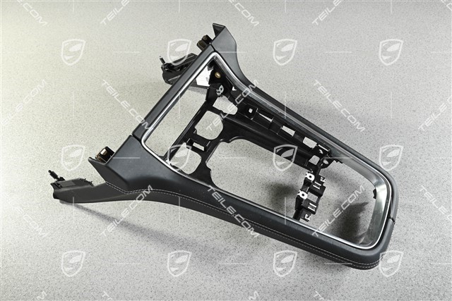 Centre console / tunnel, part, Leather, Black with Chalk stitching