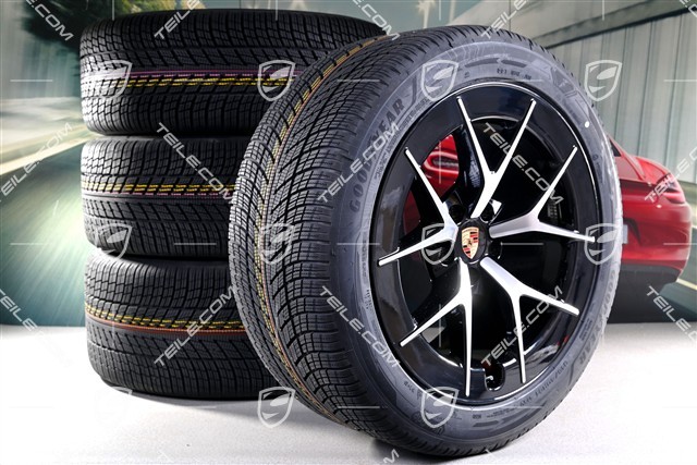 21" koła zimowe Cayenne RS Spyder Design, komplet, felgi 9,5J x 21 ET16 + 11J x 21 ET37 + opony zimowe Goodyear UltraGrip Performance 3 SUV 275/45 R21 + 315/40 R21, czarny wysoki połysk