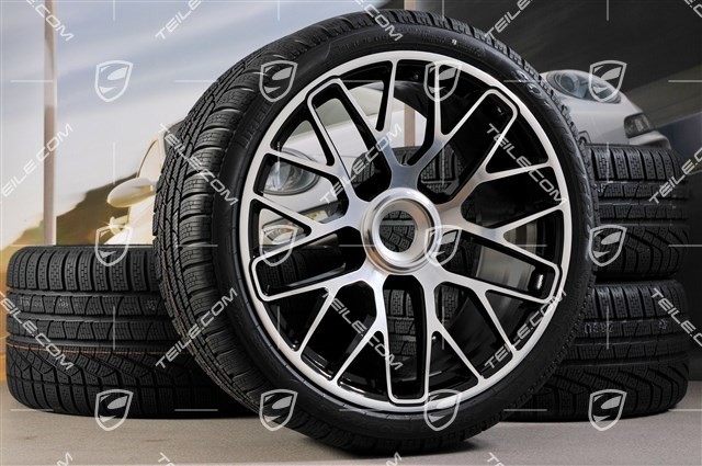 GT3 20" koła zimowe, komplet, "Turbo S" central. moc., 9J x 20 ET51 + 11J x 20 ET59 + NOWE opony zimowe Michelin 245/35 R20+295/30 R20, czujniki RDK