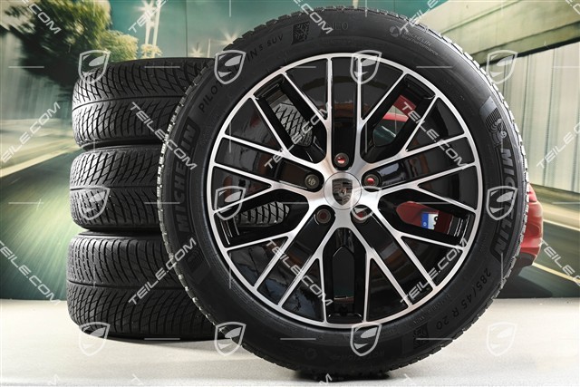 20-inch Macan S winter wheel set, rims 7,5J x 20 ET32 + 10J x 20 ET49 + Michelin winter tyres 235/55 R20 + 285/45 R20, black high gloss, millage about 30km