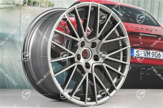 21" Komplet felg Cayenne RS Spyder, 11J x 21 ET49 + 9,5J x 21 ET46, do Cayenne Coupe, Platinum satynowy półmat