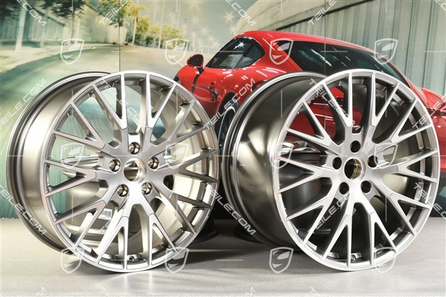 21" Komplet felg Panamera Exclusive Design, 9,5J x 21 ET71 + 11,5J x 21 ET69, platynowo srebrny metalik