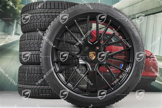 21" Cayenne RS Spyder Winterräder Satz, Felgen 9,5J x 21 ET46 + 11,0J x 21 ET58 + NEUE Continental Winterreifen 275/40 R21 + 305/35 R21, mit RDK-Sensoren, schwarz seidenmatt
