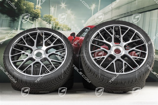 GT3 20" koła zimowe, komplet, "Turbo S" centralne mocowanie, 9J x 20 ET51 + 11J x 20 ET59 + NOWE opony zimowe Michelin 245/35 R20+295/30 R20, czujniki RDK