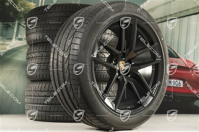 20" koła letnie komplet "Macan S" , felgi 9J x 20 ET26 + 10J x 20 ET19 + NOWE opony letnie Pirelli 265/45 R20 + 295/40 R20, czarny półmat, z czujnikami ciśnienia RDK