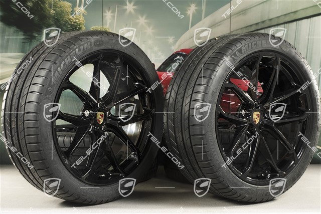 21" koła letnie, komplet, GT Design, felgi 9,5J x 21 ET27 + 10J x 21 ET19 + NOWE opony letnie Michelin 265/40 R21 + 295/35 R21, czarny wysoki połysk, z czujnikami ciśnienia
