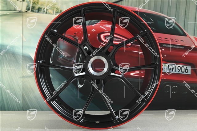 20+21 -inch GT3 wheel rim set, 9,5J x 20 ET46 + 12J x 21 ET45, black satin mat + red rim border