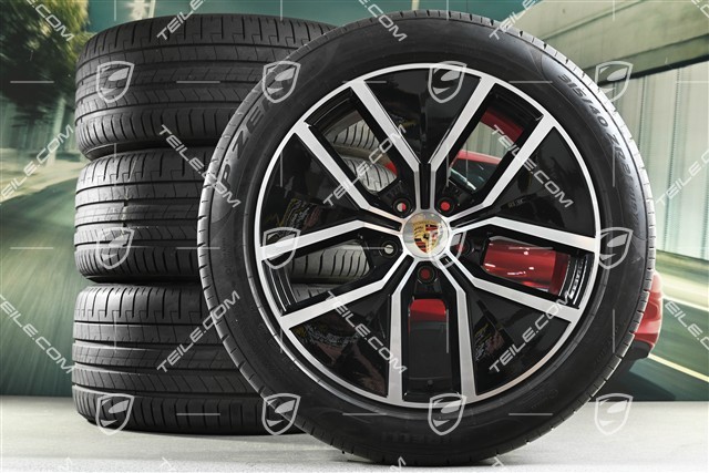 21" koła letnie Cayenne Coupe Aero Design, komplet, felgi 9,5J x 21 ET46 + 11,0J x 21 ET49 + opony letnie Pirelli P Zero 285/45 R21 + 315/40 R21, z czujnikami ciśnienia, około 30km, DOT/rok prod. 2025