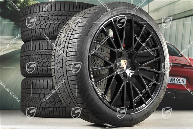 21" Cayenne COUPÉ RS Spyder Winterräder Satz, Felgen 9,5J x 21 ET46 + 11,0J x 21 ET49 + Continental Winterreifen 275/40 R21 + 305/35 R21, mit RDK-Sensoren, schwarz hochglanz