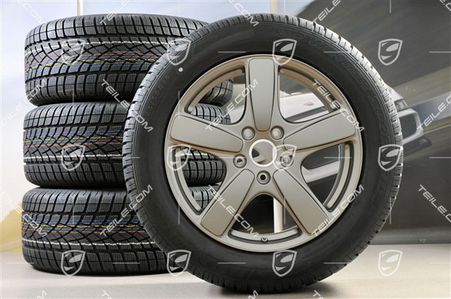 19" Winterräder Satz Cayenne Sport Classic, Felgen 8,5J x 19 ET59 + Dunlop Winterreifen 265/50 R19, in Platinum (seidenglanz) mit RDK-Sensoren