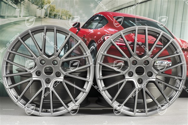 21" Komplet felg Cayenne RS Spyder, 11J x 21 ET58 + 9,5J x 21 ET46, Platinum satynowy półmat