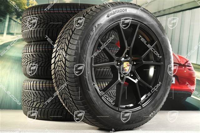 20" Cayenne S Winterräder Satz, Felgen 9J x 20 ET50 + 10,5J x 20 ET55 + NEUE Hankook Winter i*eveo 3X, 255/55 R20 + 295/45 R20, mit RDK-Sensoren, in Schwarz Seidenmatt