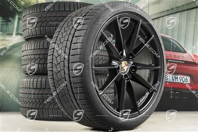 20"+21" koła zimowe Carrera S, komplet, felgi 8,5J x 20 ET53 + 11J x 21 ET66 + NOWE opony zimowe Continental 245/35 R20 + 295/30 R21, czarny satynowy mat