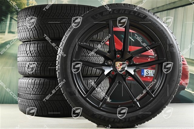 20" koła zimowe „Macan S”, felgi 9J x 20 ET26 + 10J x 20 ET19, opony zimowe Michelin 265/45 R20 + 295/40 R20, z czujnikami ciśnienia, czarny satynowy półmat