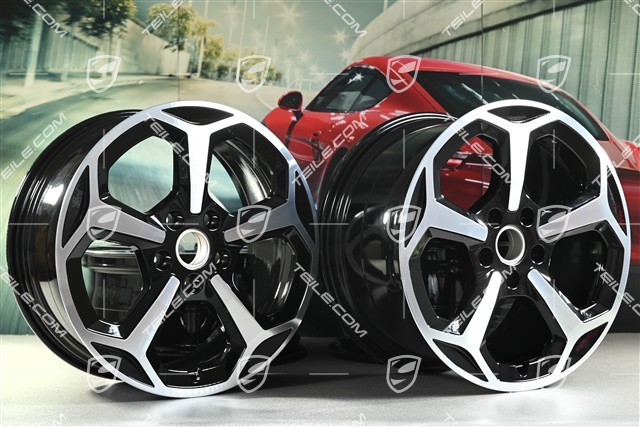 20" Taycan Offroad Design Felgensatz, 9J x 20 ET54 + 11J x 20 ET60, schwarz hochglanz mit glanzgedrehter Stirnf