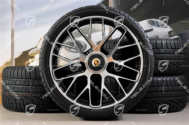GT3 20" koła zimowe, komplet, "Turbo S" central. moc., 9J x 20 ET51 + 11J x 20 ET59 + opony zimowe Pirelli 245/35 R20+295/30 R20, czujniki RDK