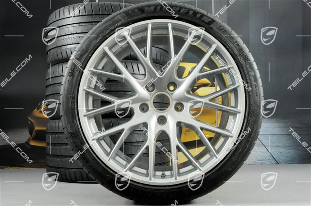 21" Panamera SportDesign Sommerräder, Felgen 9,5J x 21 ET71 + 11,5J x 21 ET69 + NEUE Michelin Sommerreifen 275/35 ZR21 + 325/30 ZR21, mit RDK-Sensoren, für Turbo S E-Hybrid