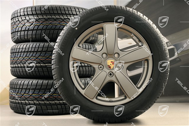 19" Winterräder Satz Cayenne Sport Classic, Felgen 8,5J x 19 ET59 + Dunlop Winterreifen 265/50 R19, in Platinum (seidenglanz) mit RDK-Sensoren