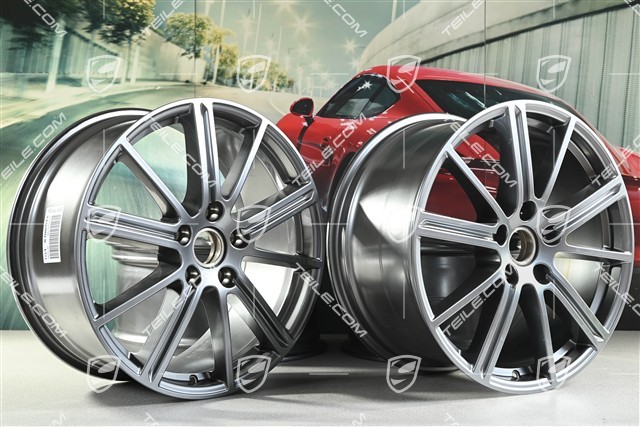 20" Komplet felg Panamera Turbo, 9,5J x 20 ET71 + 10,5J x 20 ET71, Adamantium