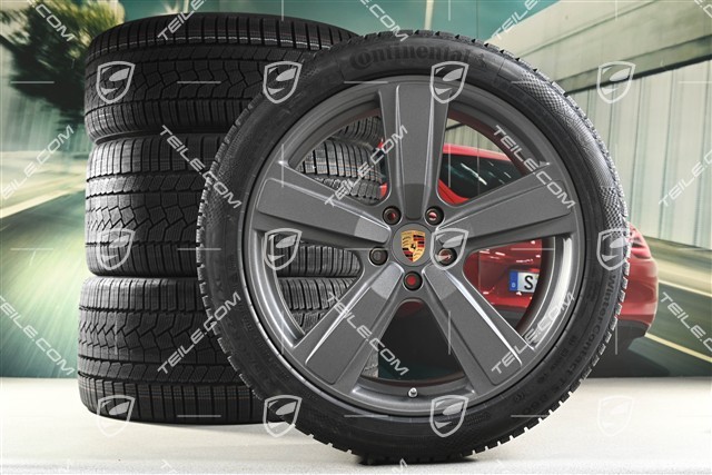 22-inch winter wheel set Cayenne Exclusive Design Sport, wheel rims 10J x 22 ET48 +11,5J x 22 ET61 + Continental winter tyres 285/40 R22 + 315/35 R22, Vesuvio Grey