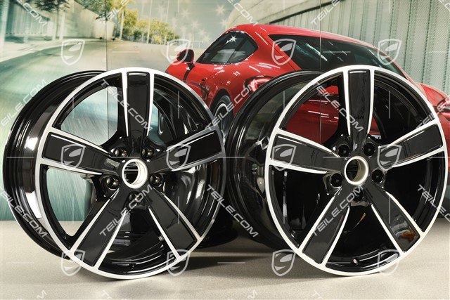 20" Komplet felg Cayenne Sport Classic Komfort, 9J x 20 ET50 + 10,5J x 20 ET64, czarny wysoki połysk