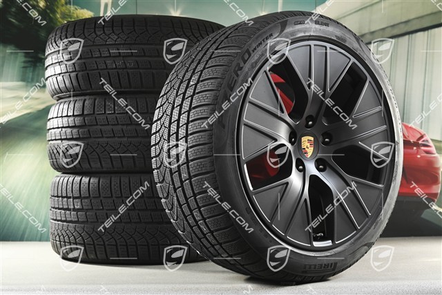 20" koła zimowe Turbo Aero, komplet, felgi 9J x 20 ET54 + 11J x 20 ET60 + NOWE opony zimowe Pirelli 245/45 R20 + 285/40 R20, czarny satynowy półmat