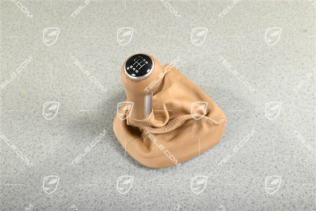 Schalthebelknopf, Schaltmanschette Leder Sandbeige, Schaltschema in Schwarz