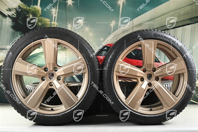 22" Koła zimowe, komplet, Cayenne Exclusive Design Sport, felgi 10J x 22 ET48 +11,5J x 22 ET52 + opony zimowe Continental 285/40 R22 + 315/35 R22, neodyme, około 50km, DOT/rok prod. 2024