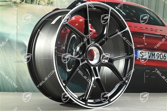 20"+21" GT3 komplet felg, 9,5J x 20 ET46 + 12J x 21 ET45, czarny satynowy półmat + biały rant