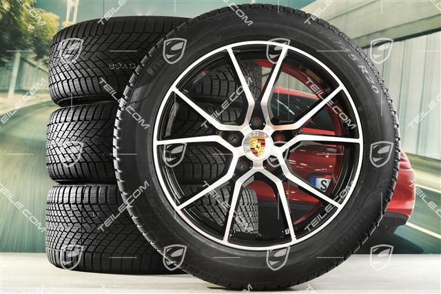 20" Cayenne S Winterräder Satz, Felgen 9J x 20 ET50 + 10,5J x 20 ET55 + NEUE Pirelli Winterreifen 255/55 R20 + 295/45 R20, mit RDK-Sensoren, in Schwarz Hochglanz