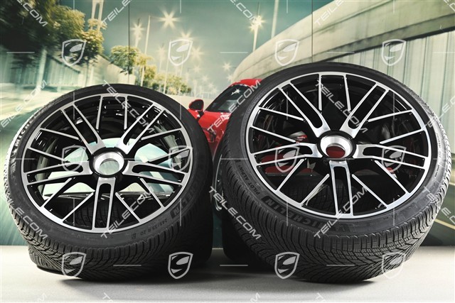 20+21" 911 Turbo S Winterräder Satz, Felgen 8,5J x 20 ET40 + 11,5 x 21 ET62 + NEUE Michelin Winterreifen 245/35 R20 + 315/30 R21, schwarz hochglanz + glanzgedrecht