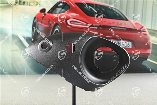 Spiegelgehäuse / Spiegel, Blende unten, mit Umfeldbeleuchtung und Real Top View, Schwarz, R