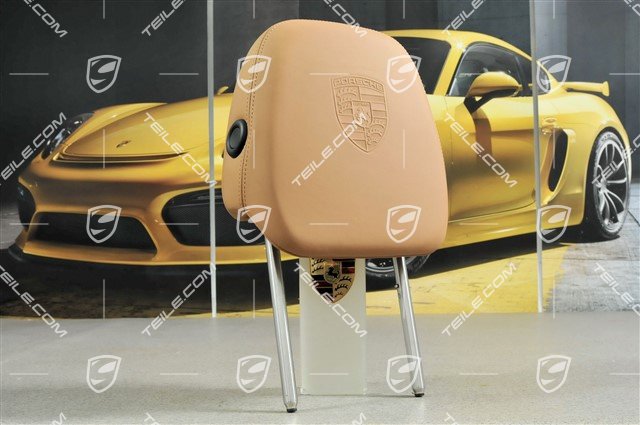 Zagłówek, herb Porsche, naturalna skóra, cognac, R Zagłówek, herb Porsche, naturalna skóra, cognac, R