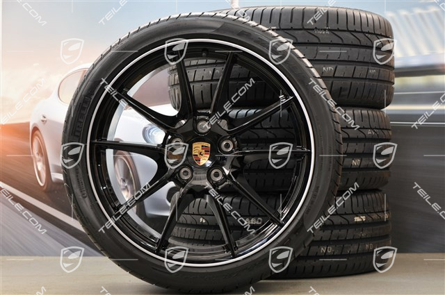 20" Carrera S (III) Sommerräder Satz, 8J x 20 ET57 + 9,5J x 20 ET45, Pirelli Reifen 235/35 ZR20 + 265/35 ZR20, Felgenstern in Schwarz (Hochglanz)