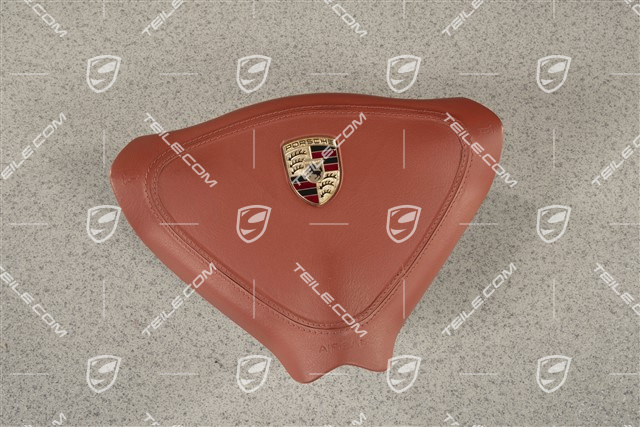 Airbag für 3-Speichen Lenkrad, Leder "Boxster" rot, mit farbigem Wappen