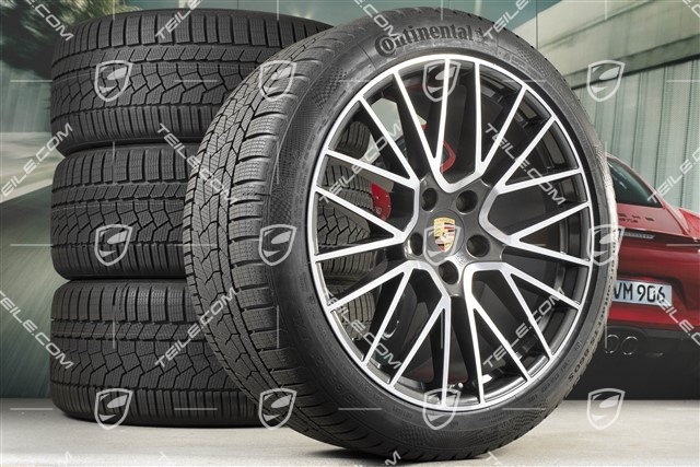 21" Cayenne RS Spyder Winterräder Satz, Felgen 9,5J x 21 ET46 + 11,0J x 21 ET58 + NEUE Continental Winterreifen 275/40 R21 + 305/35 R21, mit RDK-Sensoren, Titanium