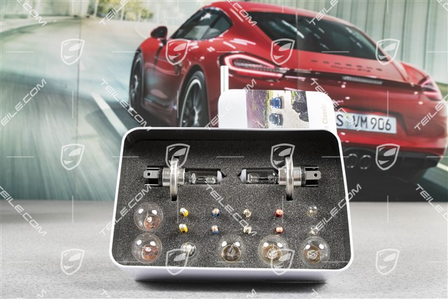 Pudełko z zapasowymi żarówkami i bezpiecznikami / 12V, do Porsche 911 model F od 1972 do 1973 r.