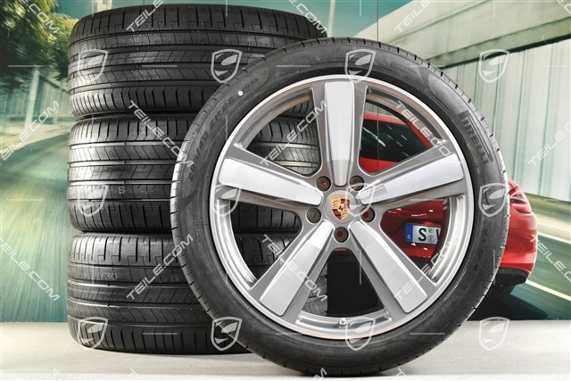 22-inch summer wheel set Cayenne Exclusive Design Sport, wheel rims 10J x 22 ET48 +11,5J x 22 ET61 + NEW Pirelli summer tyres 285/40 R22 + 315/35 R22, Platin Silver