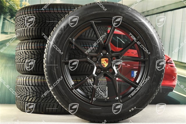 20" Cayenne S Winterräder Satz, Felgen 9J x 20 ET50 + 10,5J x 20 ET55 + NEUE Hankook Winter i*eveo 3X, 255/55 R20 + 295/45 R20, mit RDK-Sensoren, in Schwarz Seidenmatt