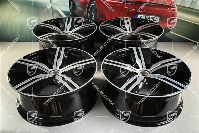 22" felgi Macan Exclusive Design, komplet, 9J x 22 ET29 + 11J x 22 ET47, czarny wysoki połysk