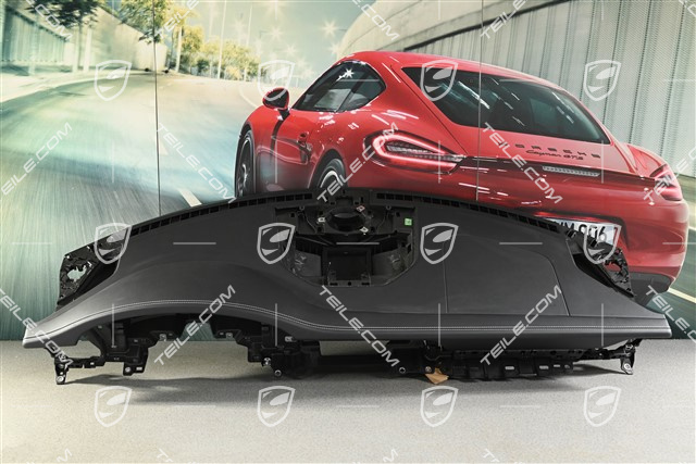 Schalttafelverkleidung / Armaturenbrett, Oberteil, Leder, Schwarz mit Silber Naht Faden, Weissach Paket