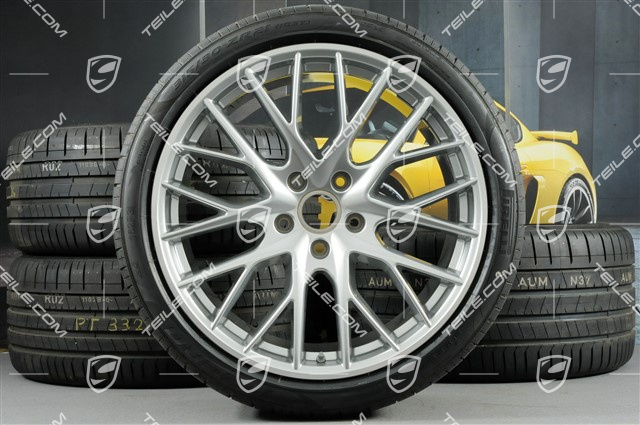 21-inch Panamera SportDesign summer wheel set, rims 9,5J x 21 ET71 + 11,5J x 21 ET69 + Pirelli summer tires 275/35 ZR21 + 315/30 ZR21, with TPM