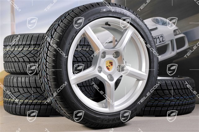 18" Boxster Winterräder Satz, 8J x 18 ET57 + 9J x 18 ET47 + NEUE Winterreifen Dunlop 235/45 R18 + 265/45 R18, ohne RDK-Sensoren