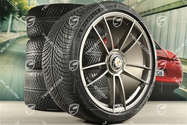 20/21-inch Turbo S winter wheel set, central lock wheel rims 8,5J x 20 ET40 + 11J x 21 ET66 + NEW Michelin winter tyres 245/35 R20 + 305/30 R21, platinum satin matt