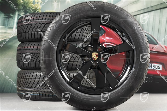 18-inch "Macan" Winter wheel set, rims 8J x 18 ET21 + 9J x 18 ET21 + NEW Continental ContiWinterContact winter tyres 235/60 ZR 18 + 255/55 ZR 18, with TPMS, black high gloss