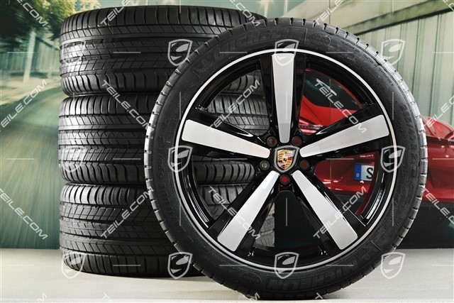 21" Exclusive Design Sport summer wheel set, wheel rims 9,5J x 21 ET27 + 10J x 21 ET19 + NEW Michelin summer tyres 265/40 R21 + 295/35 R21, black high gloss, with TPM