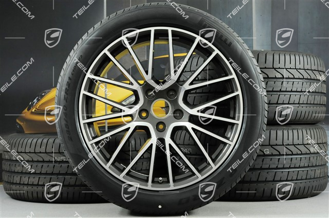 21-inch Cayenne RS Spyder summer wheel set, rims 9,5J x 21 ET46 + 11,0J x 21 ET58 + Pirelli P Zero summer tyres 285/40 R21 + 315/35 R21, with TPMS